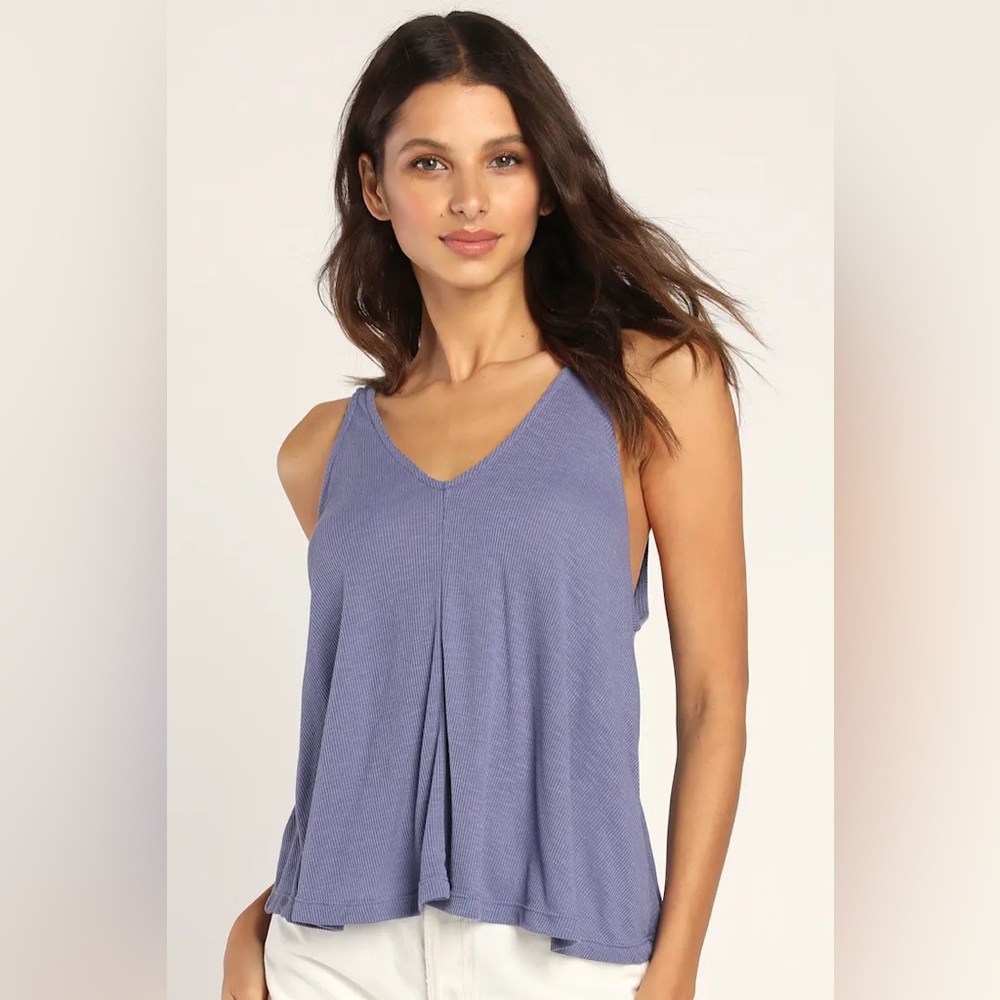 Free People Dani Periwinkle Blue Ribbed Tank Top XS